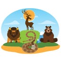 Wild animals. Deer, bear, snake, buffalo. Reserve