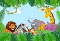 Wild animals group in the forest frame