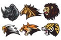 Wild Animals Heads Logo Mascot Set. Rhino, Horse, Lion, Lynx, Eagle, Leopard - Esport Sports Mascot Logo Illustration Design Vecto Royalty Free Stock Photo