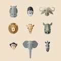 Wild animals heads set