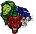 Wild Animals Heads Set. Lion, Tiger, Jaguar, Vector Mascot Logo Design Royalty Free Stock Photo