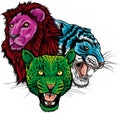 Wild Animals Heads Set. Lion, Tiger, Jaguar, Vector Mascot Logo Design Royalty Free Stock Photo