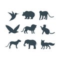 Wild animals jungle pets logo silhouette of geometric polygon abstract character and nature art graphic creative zoo