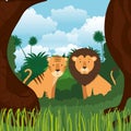 Wild animals in the jungle scene