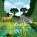 Wild animals in the jungle scene