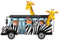 Wild animals and kids on the bus isolated on white background Royalty Free Stock Photo
