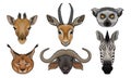 Wild Animals Muzzles Vector Set. Highly Detailed Neb Collection