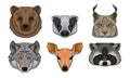 Wild Animals Muzzles Vector Set. Highly Detailed Neb Collection