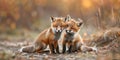 Wild animals in natural habitat, two little foxes. Generative AI