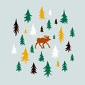 Wild animals in a pine forest design