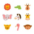 Wild animals portraits vector set. Cute baby animals faces Royalty Free Stock Photo