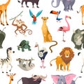 Wild animals seamless pattern. African safari print jungle zoo tropical leaves wallpaper textile cute kid animal flat Royalty Free Stock Photo