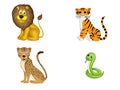 Adorable Animal Characters: Lion, Tiger, Leopard, and Snake in Cartoon Style Royalty Free Stock Photo