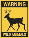 Wild animals - road warning sign. Running deer on a yellow background. Royalty Free Stock Photo