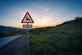 Wild Animals warning traffic sign on a road at sunset - Zahara de la Sierra, Andalusia, Spain Royalty Free Stock Photo
