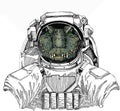 Crocodile head. Alligator portrait. Wild astronaut animal in spacesuit. Deep space. Galaxy.