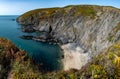 Wild Atlantic Coast With Sandy Beach And Cliffs At Dinas Head In Pembrokeshire, Wales, United Kingdom