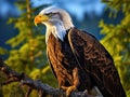 Ai Generated illustration Wildlife Concept of Wild Bald Eagle Perched in Tree Royalty Free Stock Photo