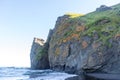 Wild beach made of volcanic sand on the Pacific Ocean, Kamchatka Peninsula, Russia. Royalty Free Stock Photo