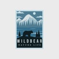 wild bear outdoor minimalist vintage poster illustration template graphic design Royalty Free Stock Photo