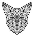 Wild beautiful coyote head hand draw on a white background. Zoo animal ethnic tribal african print suits as tattoo, logo Royalty Free Stock Photo