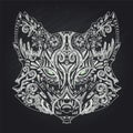 Wild beautiful fox head hand drawn in chalk on a black background. Color book. Fashion in a vector illustration