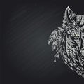 Wild beautiful wolf head hand draw on a chalk board background.Fashion boho american steam punk style in a vector illustration