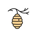 Wild bee hive on tree, beehive flat color line icon. Royalty Free Stock Photo