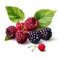 wild berries with leaves isolated on a white background