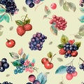 Wild berries pattern. Very berry, blackberry, raspberry, blueberry, color background. Seamless pattern for printing on print,