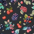 Wild berries pattern. Very berry, blackberry, raspberry, blueberry, color background. Seamless pattern for printing on print,