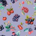 Wild berries pattern. Very berry, blackberry, raspberry, blueberry, color background. Seamless pattern for printing on print,