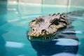 Wild big crocodile swimming in water of hotel or house pool outdoor Royalty Free Stock Photo