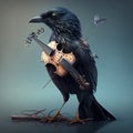 Blackbird Holding Minuature Violin Wild Animal