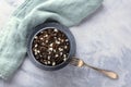 Wild black rice with a lactose-free Feta cheese, shot from the top with a fork Royalty Free Stock Photo