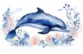 Wildlife sea animal nature illustration ocean whale blue art fish watercolor mammal water Royalty Free Stock Photo