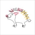 The wild boar is drawn with one line. Chinese zodiac symbol of the year of the pig.