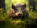 Ai Generated illustration Wildlife Concept of Wild boar in grass Royalty Free Stock Photo