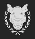 Wild boar head in laurel wreath. Chalkboard Royalty Free Stock Photo