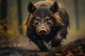Wild boar running in the forest. Wildlife scene from nature, wild boar, sus scrofa, Czech republic, AI Generated Royalty Free Stock Photo