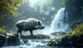 Wild Boar Standing on Rocky Stream Royalty Free Stock Photo