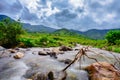 Wild brook through the Terraced rice field and mountain view Royalty Free Stock Photo