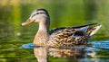 Wild brown duck swimming in pond or lake. Domestic farm bird Royalty Free Stock Photo