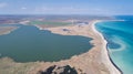 Wild Bulgaria. Aerial wiev of Durankulak Lake and Black sea coast. Northeastern Bulgaria. There is more than 260 species of Royalty Free Stock Photo