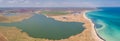 The Wild Bulgaria. Aerial view of Durankulak Lake and Black sea coast. Northeastern Bulgaria. There is more than 260 species of