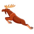 Wild Bull moose jumping in the air. Woodland moose in cartoon style. Scene from wild. Cartoon character vector flat Royalty Free Stock Photo