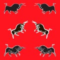 Wild bulls black silhouettes opposite each other Royalty Free Stock Photo