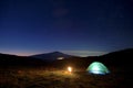 Wild Camp And Etna Volcano Under The Starry Sky At Dawn, Sicily Royalty Free Stock Photo