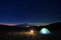 Wild Camp And Etna Volcano Under The Starry Sky At Dawn, Sicily Royalty Free Stock Photo