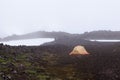 Wild camping in Iceland lava field. Royalty Free Stock Photo